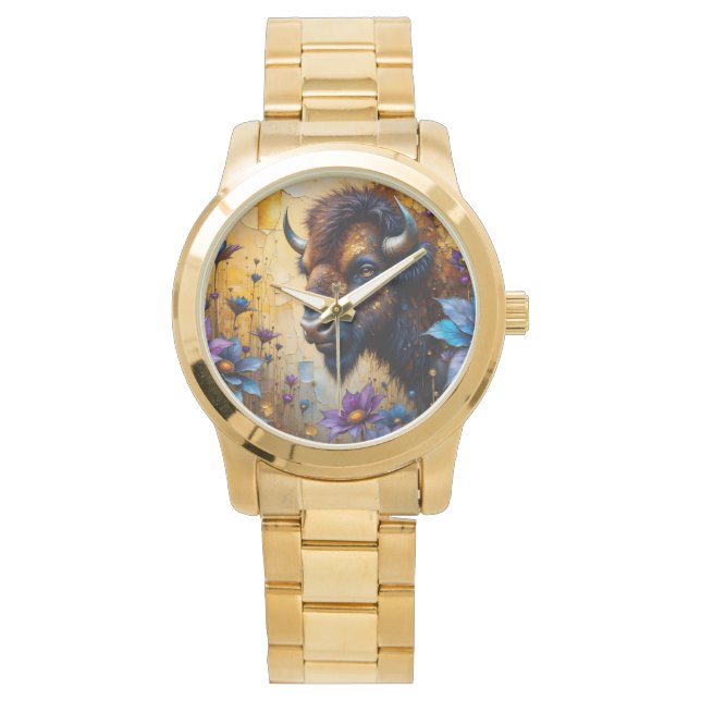 American Bison in textured Flower portrait Watch (Front)