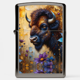 American Bison in textured Flower portrait Zippo Lighter