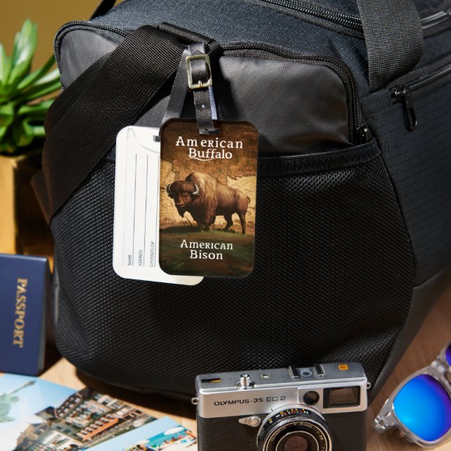 American Bison on a Map Luggage Tag (Front & Back)