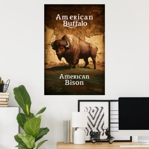 American Bison on a Map Poster