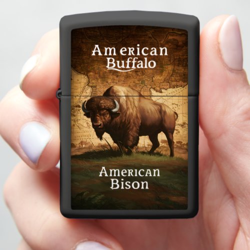 American Bison on a Map Zippo Lighter