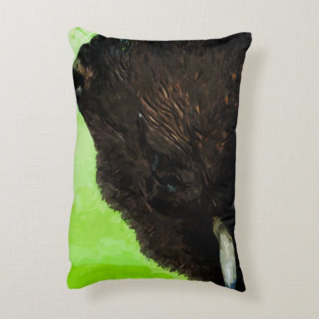 American Bison Portrait Abstract Impressionism Accent Pillow (Back(Vertical))