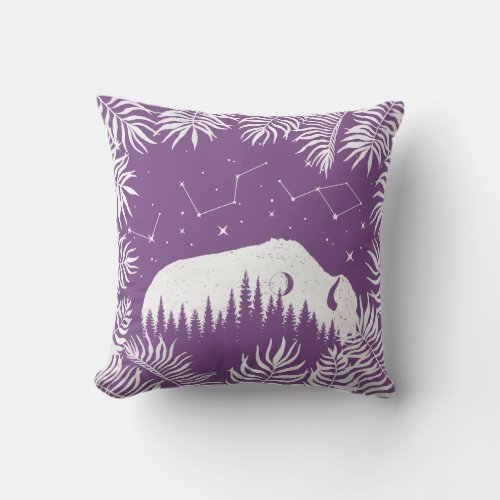 American Bison Purple White Stars Galaxy Tropical Throw Pillow