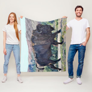 American Bison Roaming in Grassland Setting Fleece Blanket