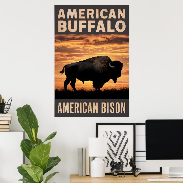American Bison Sunset Silhouette Poster (Home Office)