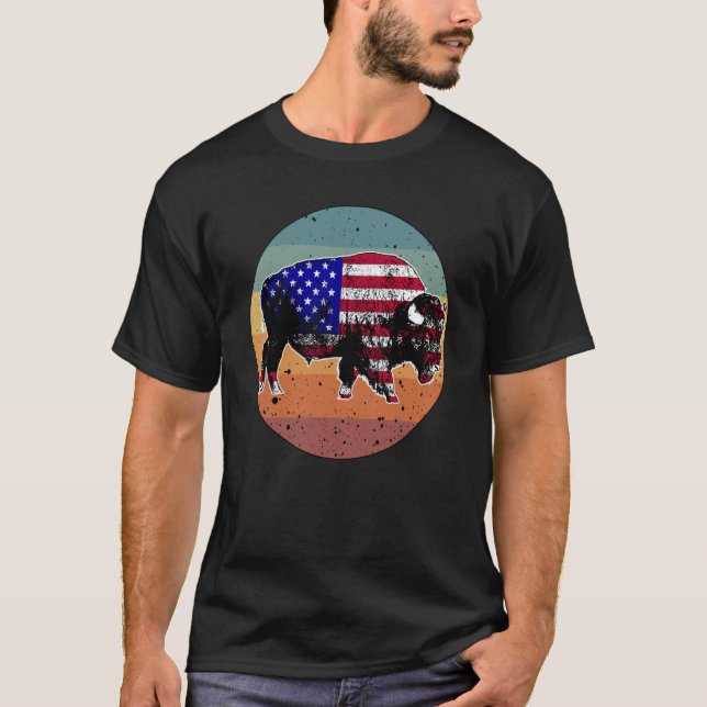 American Bison US National Park Flag Silhouette Re T-Shirt (Front)