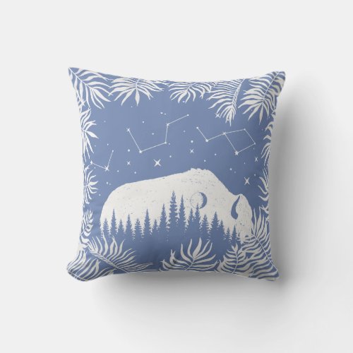 American Bison White Blue Stars Galaxy Fern Hunt Throw Pillow