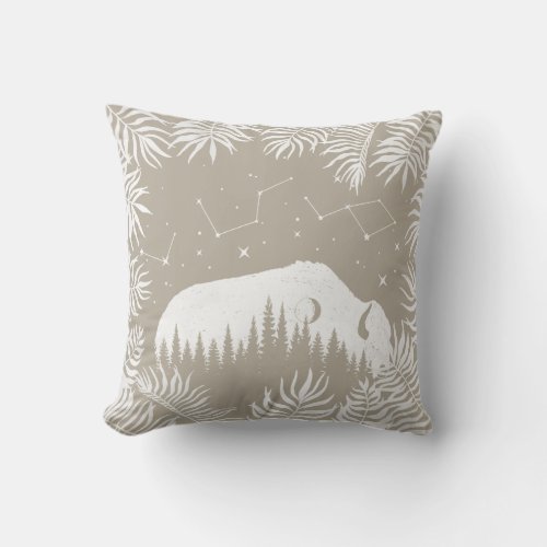 American Bison White Ivory Stars Galaxy Fern Hunt Throw Pillow