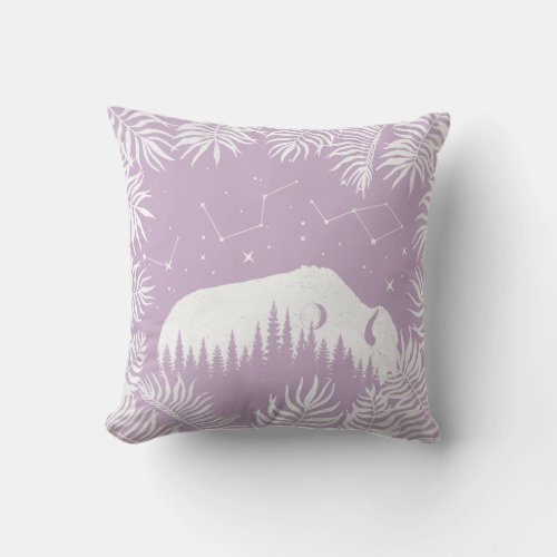 American Bison White Lavande Star Galaxy Fern Hunt Throw Pillow