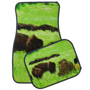 American Bison With Young Abstract Impressionism Car Floor Mat