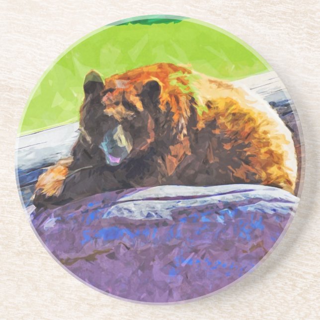 American Black Bear at Rest Abstract Impressionism Sandstone Coaster (Front)