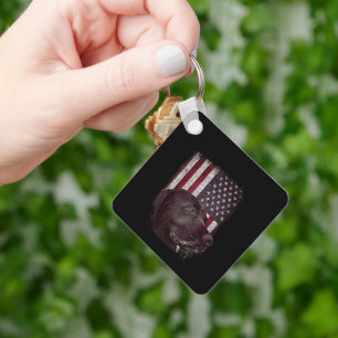 American Black Labrador USA Flag Lab Owner Patriot Keychain