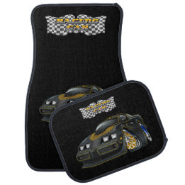 American Black Muscle Car Cartoon Illustration Floor Mat