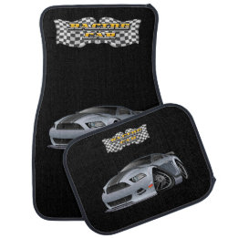 American Black Muscle Car Cartoon Illustration Floor Mat
