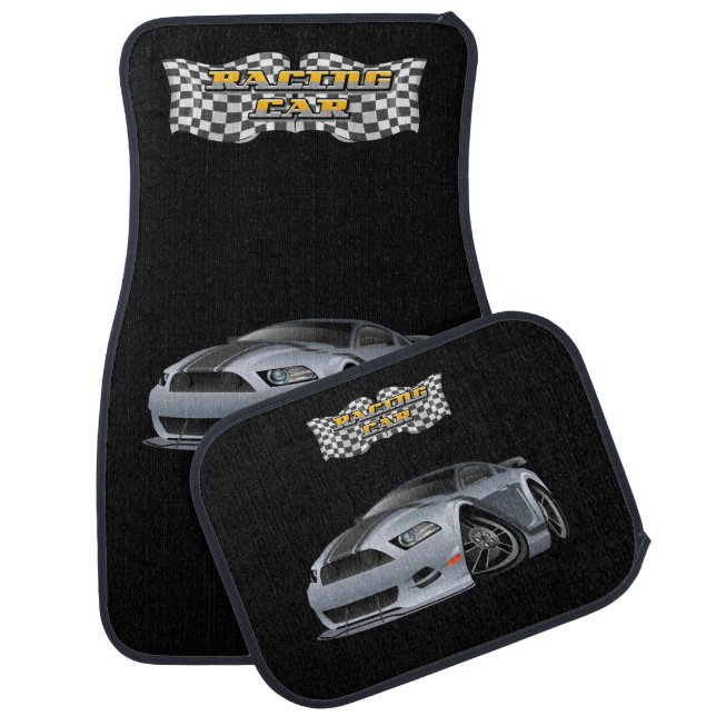American Black Muscle Car Cartoon Illustration Floor Mat (Set)