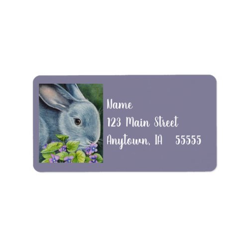 American Blue Rabbit in Violets Watercolor Art Label
