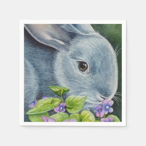 American Blue Rabbit in Violets Watercolor Art Napkins