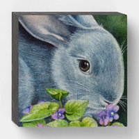 American Blue Rabbit in Violets Watercolor Art