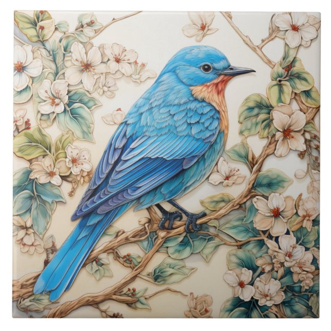 American Bluebird Bright Blue Plumage Ceramic Tile (Front)