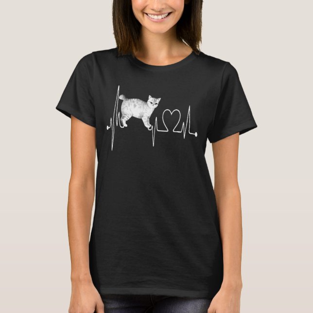 American Bobtail Cat Heartbeat EKG Funny I Love My T-Shirt (Front)