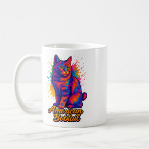 American Bobtail Pop Art Cat Colorful Neon Coffee Mug