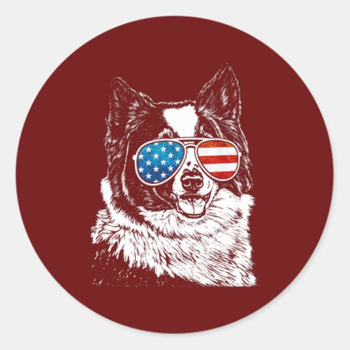 American Border Collie 4th of July Patriotic Dog Classic Round Sticker