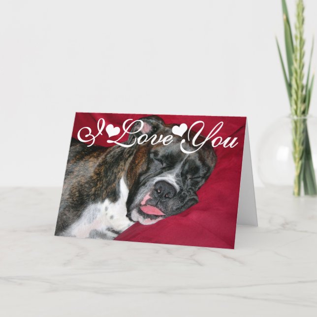 American Boxer Dog Image I Love You Card (Front)