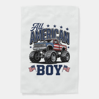 American Boy Monster Truck Vintage Patriotic Shirt Garden Flag