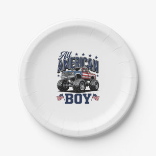 American Boy Monster Truck Vintage Patriotic Shirt Paper Plates