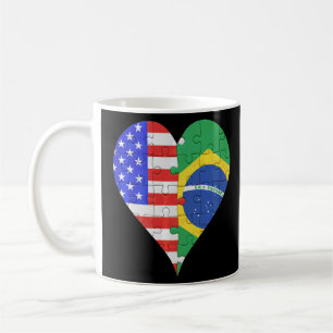 American Brazilian Flag Heart Coffee Mug
