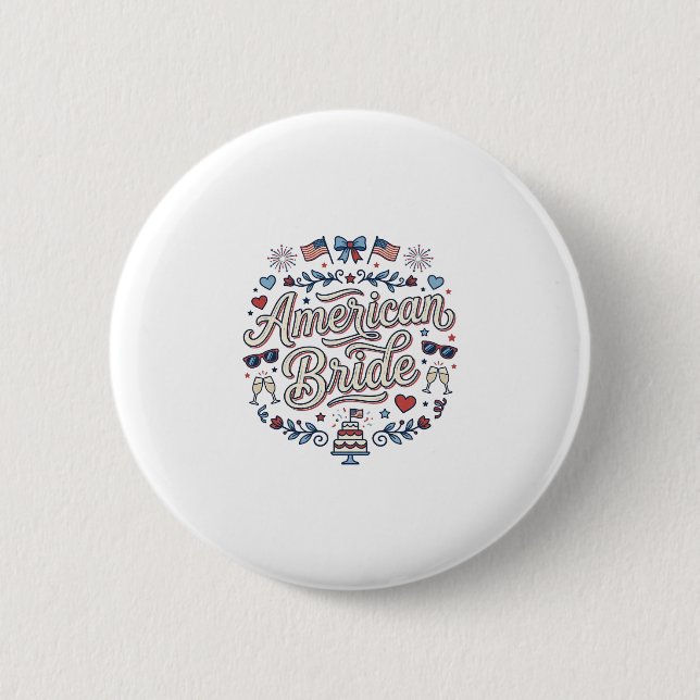 American Bride Patriotic Wedding Vector Design_1 Button (Front)