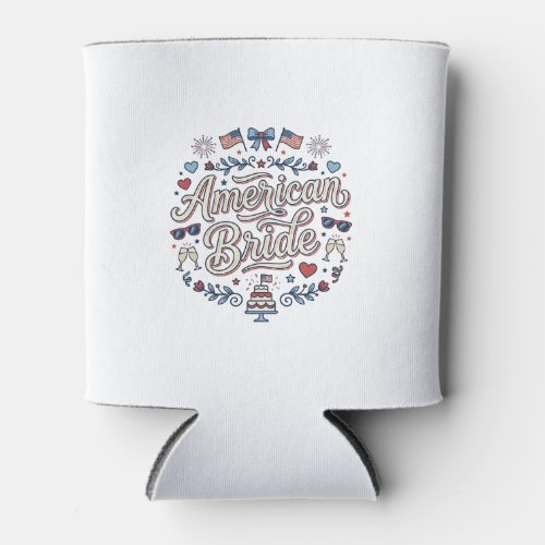 American Bride Patriotic Wedding Vector Design_1 Can Cooler