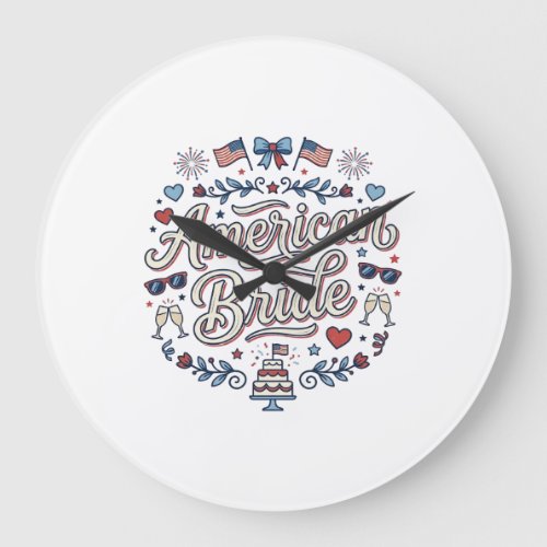 American Bride Patriotic Wedding Vector Design_1 Large Clock