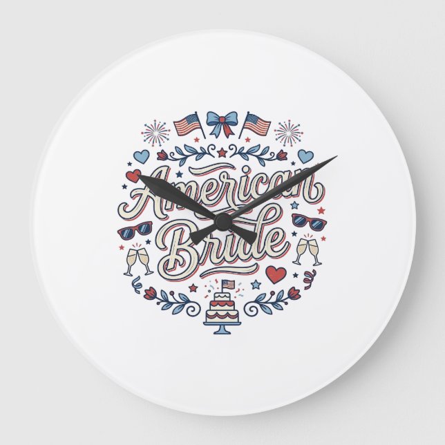 American Bride Patriotic Wedding Vector Design_1 Large Clock (Front)
