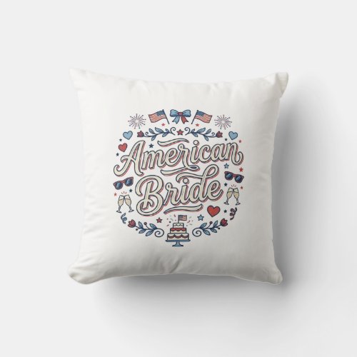 American Bride Patriotic Wedding Vector Design_1 Throw Pillow
