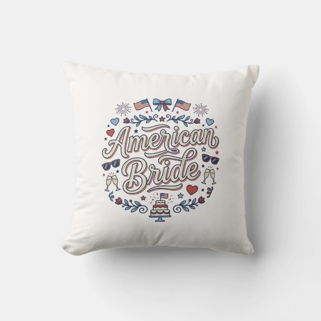 American Bride Patriotic Wedding Vector Design_1 Throw Pillow (Front)