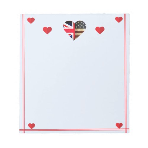 American British Flag Hearts Romantic Notepad