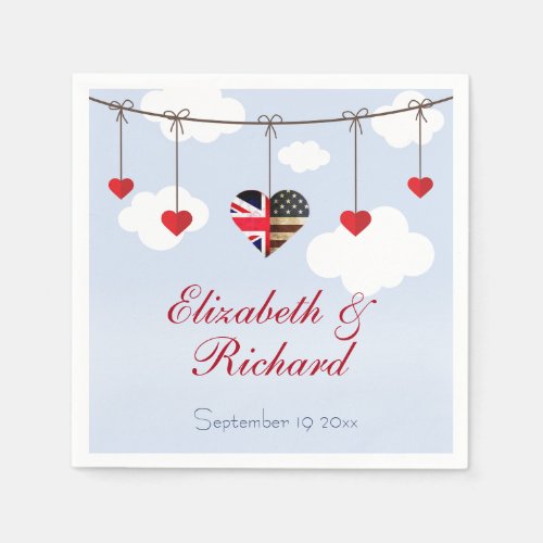 American British flag Hearts  Wedding Party Napkins