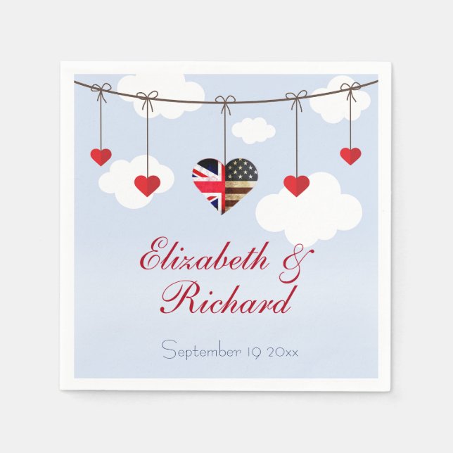 American British flag Hearts  Wedding Party Napkins (Front)