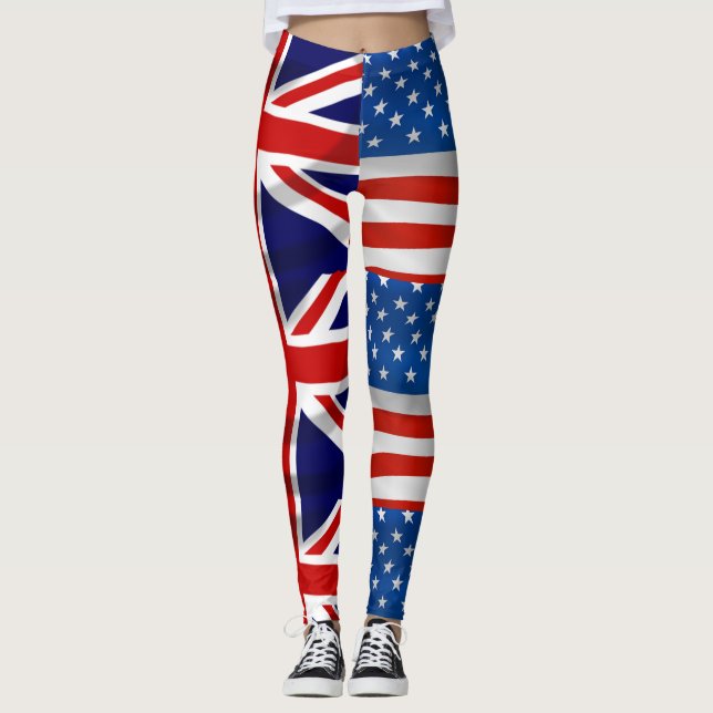 American British Flags Patriotic  Leggings (Front)