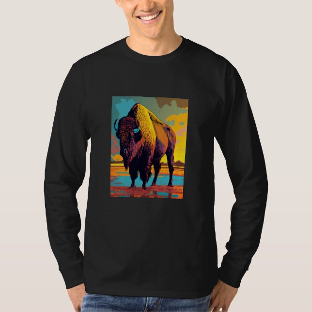 American Buffalo Animal Pop Bison Grilling  2 T-Shirt (Front)