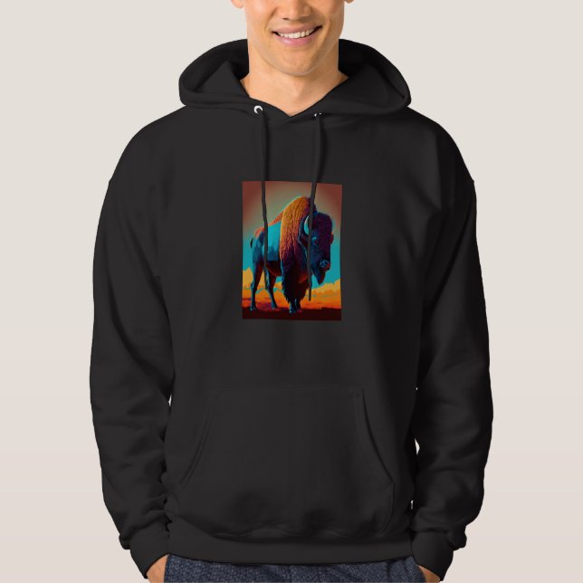 American Buffalo Animal Pop Bison Grilling  3 Hoodie (Front)