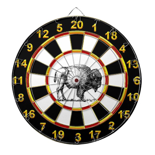 American Buffalo Bison an gold foil plated numbers Dartboard With Darts (Front)