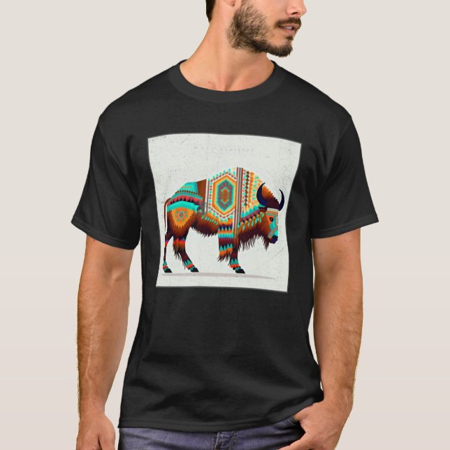American Buffalo Colorful Aztec Bison Men Women T-Shirt (Front)