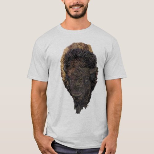 American Buffalo Head Portrait Print T_Shirt