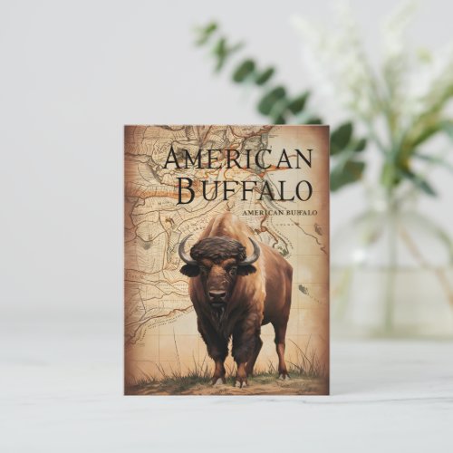 American Buffalo On A Map Postcard