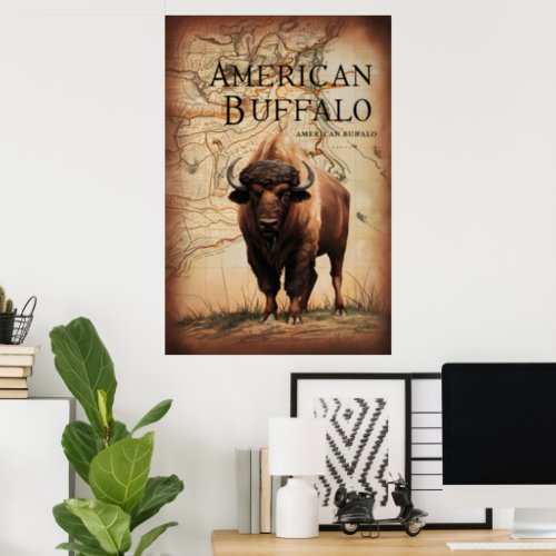 American Buffalo On A Map Poster