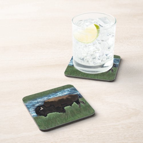 American Buffalo or Bison Illustration Beverage Coaster