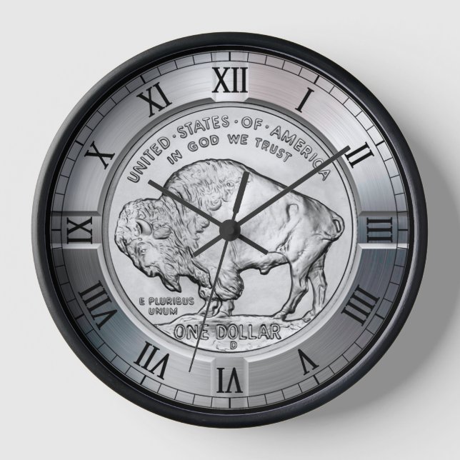 American Buffalo Silver Dollar Commemorative Coin  Clock (Front)