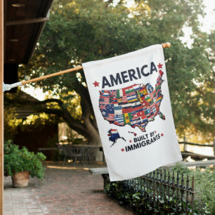 American Built by Immigrants Patriotic American  House Flag